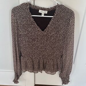 She + Sky Brown and White Patterned Blouse